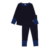 Striped Cuff Lounge Set-Black/Royal Blue