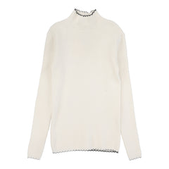 Scalloped Knit Mockneck-Cream