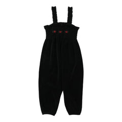 Velour Smocked Romper-Black
