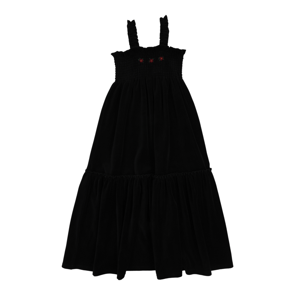 Velour Smocked Maxi-Black