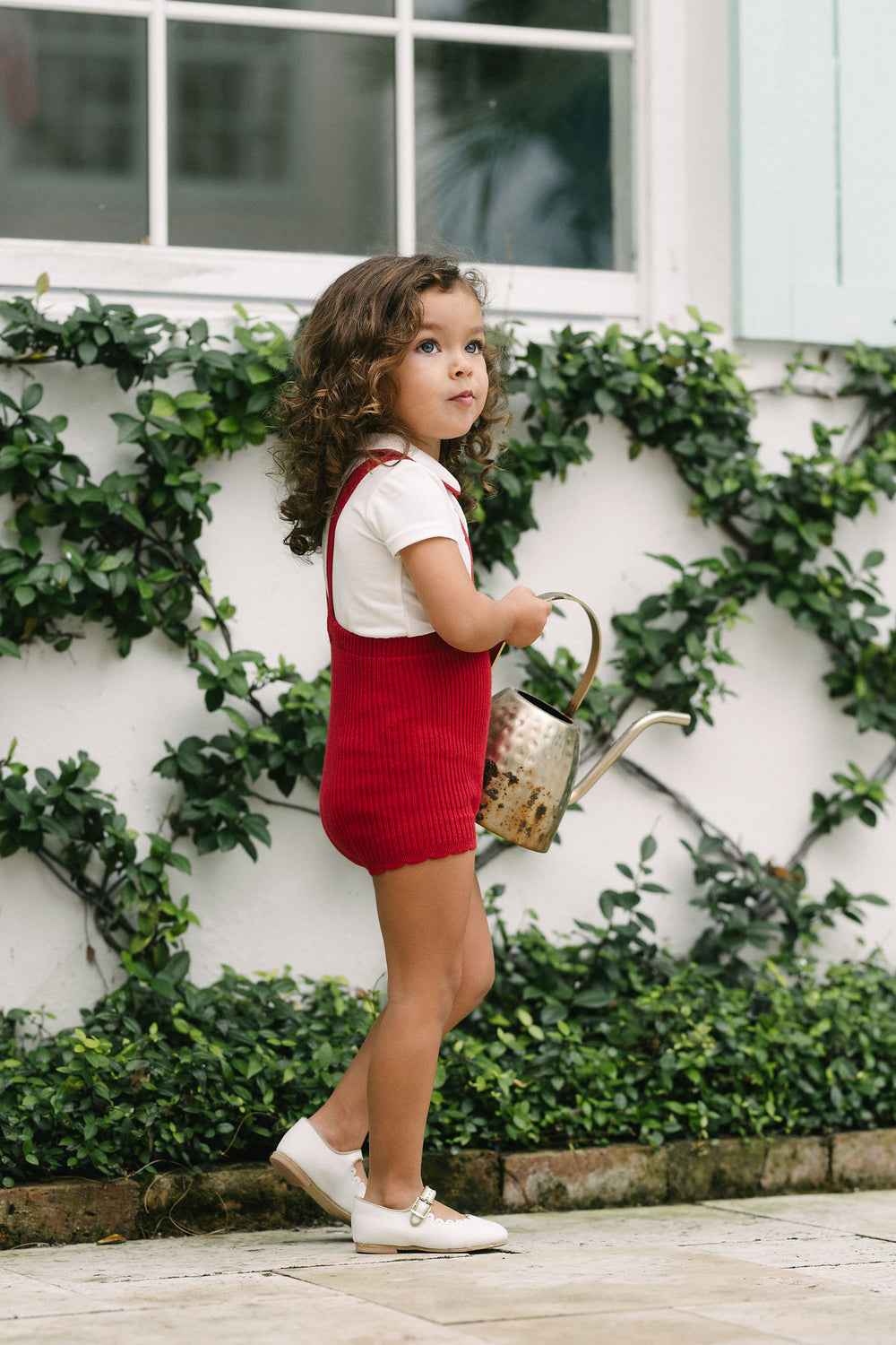 Scallop Suspender Shorts-Red