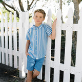 Downtown Boys SS Button Down Shirt-Wheat Stripe