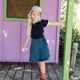 Pleated Denim Skirt-Blue Denim