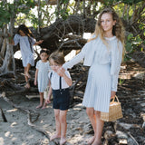 Linen Suspender Shorts-Navy