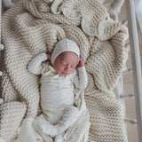 Printed Wrapover Footie Set-Cream/Blue