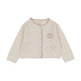 Diamond pointelle cardigan-cream/pink