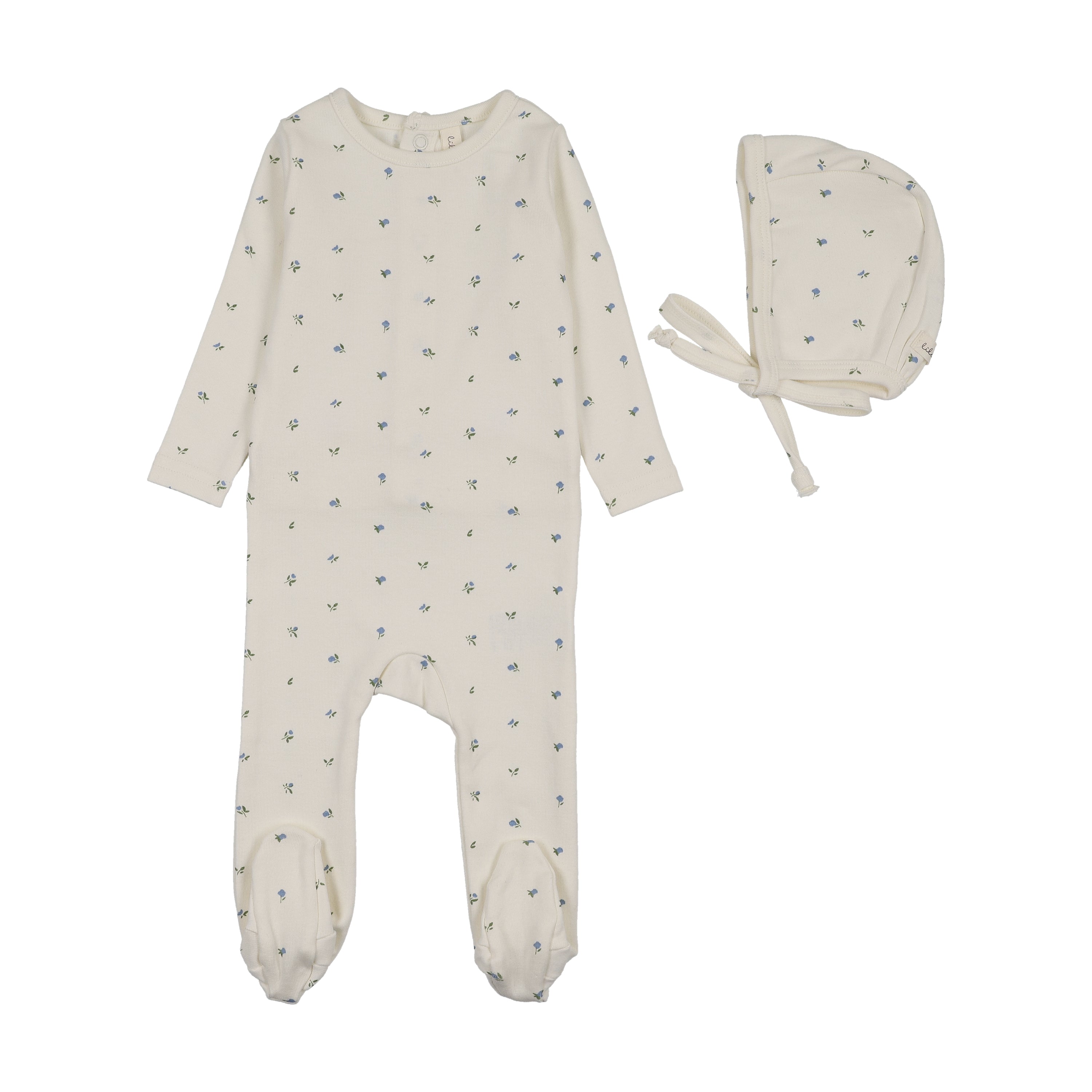 Bitsy floral footie set-cream/blue