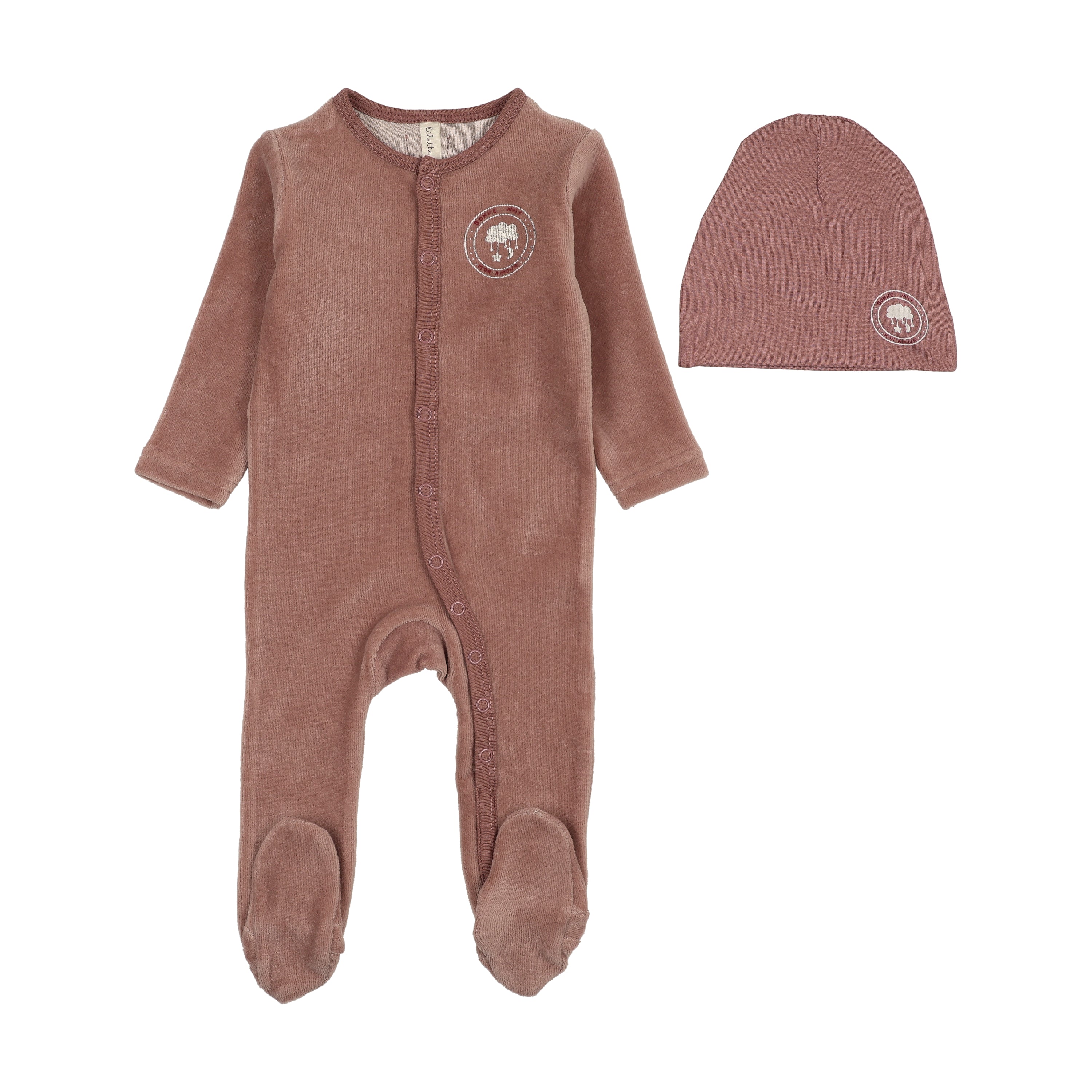 Velour snap down footies set-mauve