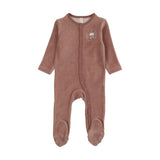 Velour snap down footie-mauve