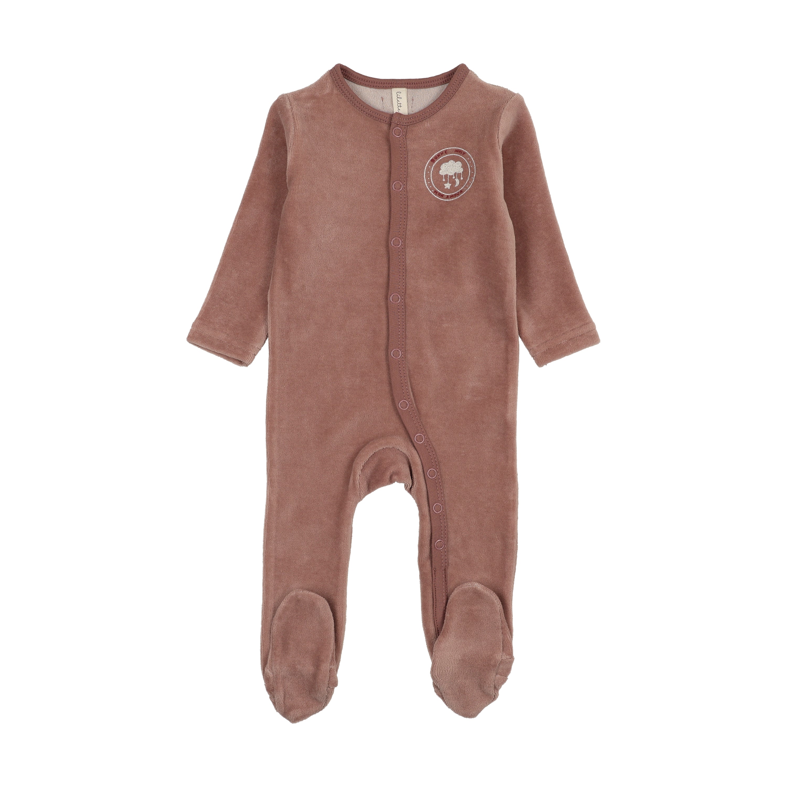Velour snap down footie-mauve