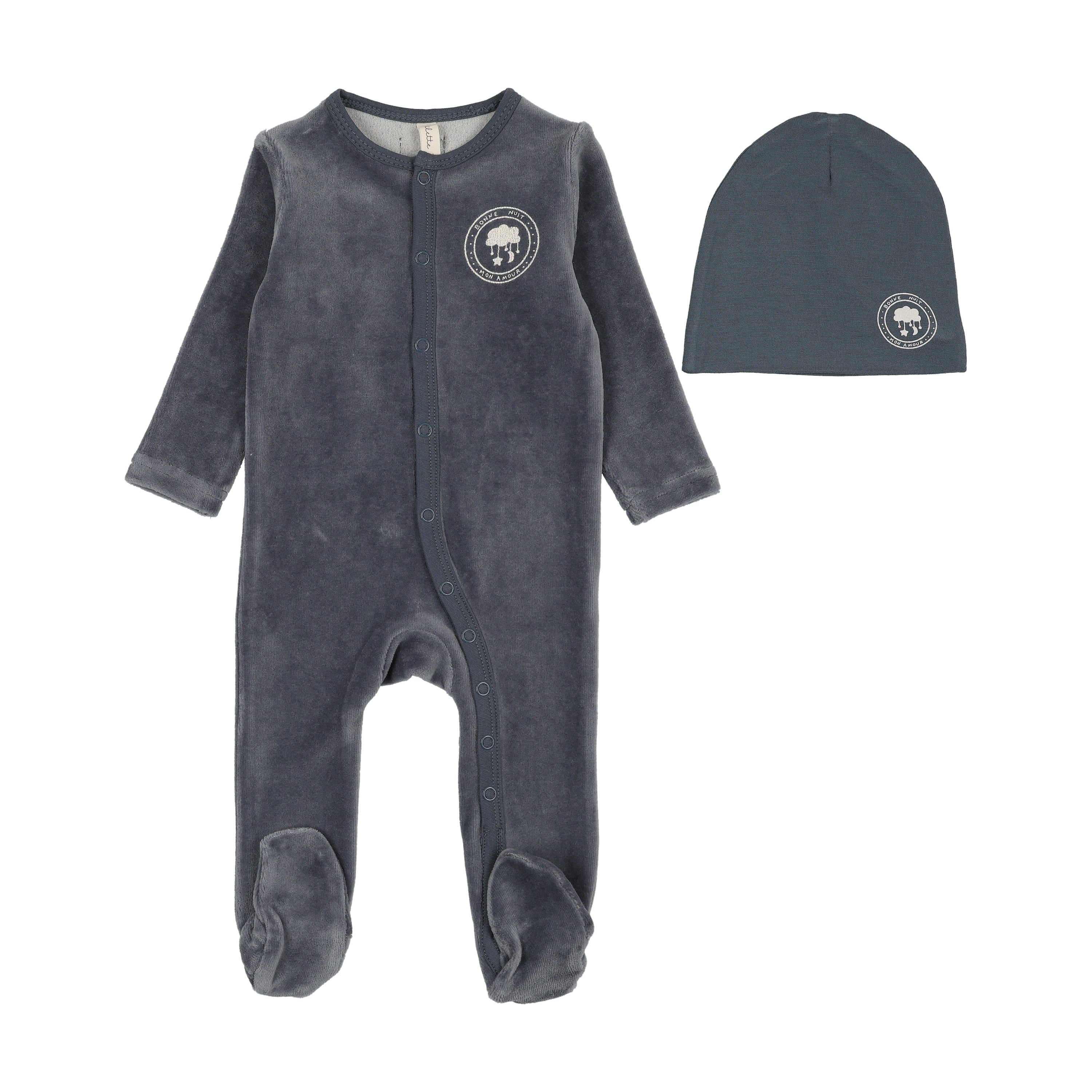 Velour snap down footies set-off navy