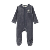 Velour snap down footie-off navy