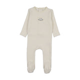 Velour patch footie-cream/blue