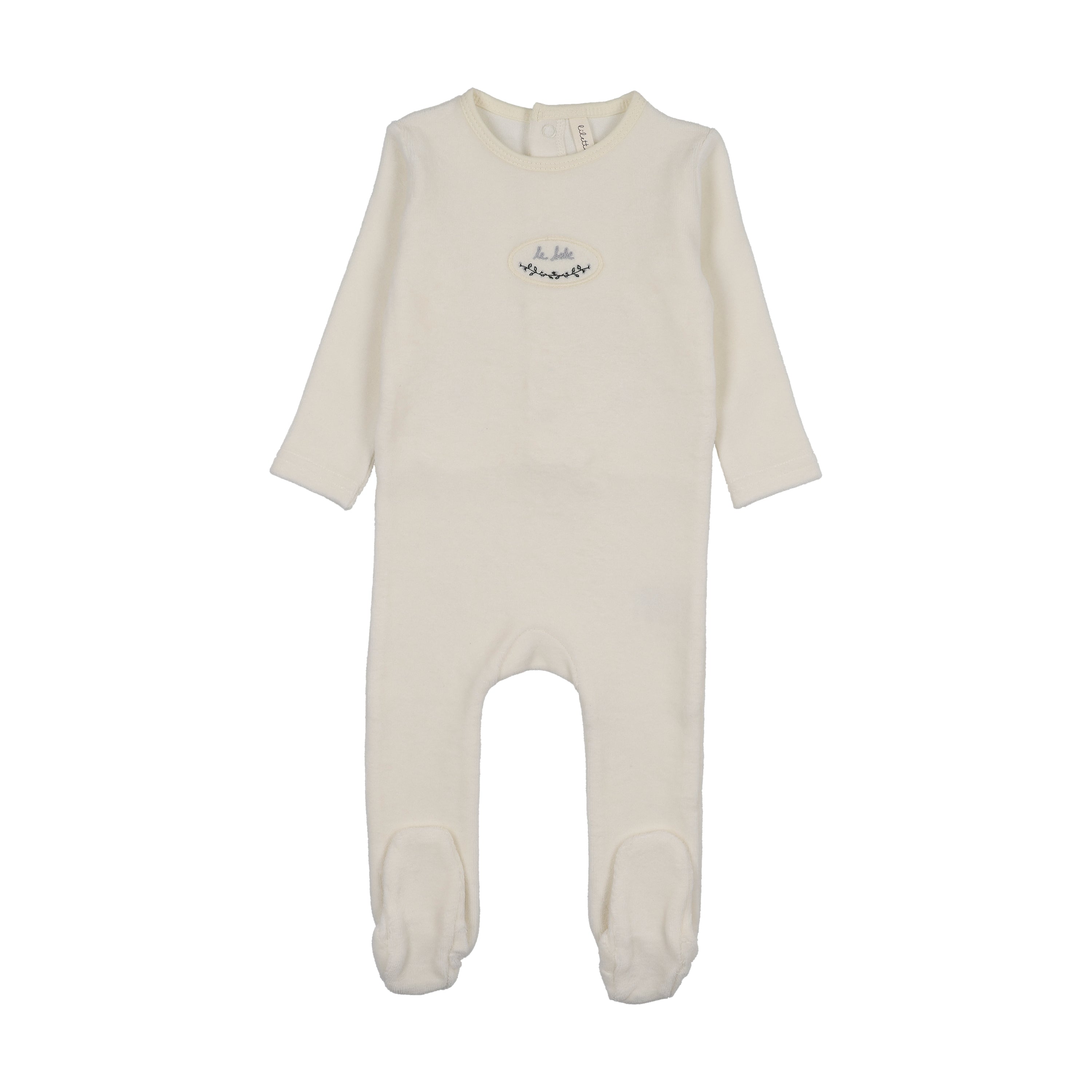 Velour patch footie-cream/blue