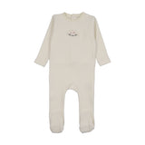 Velour patch footie-cream/pink