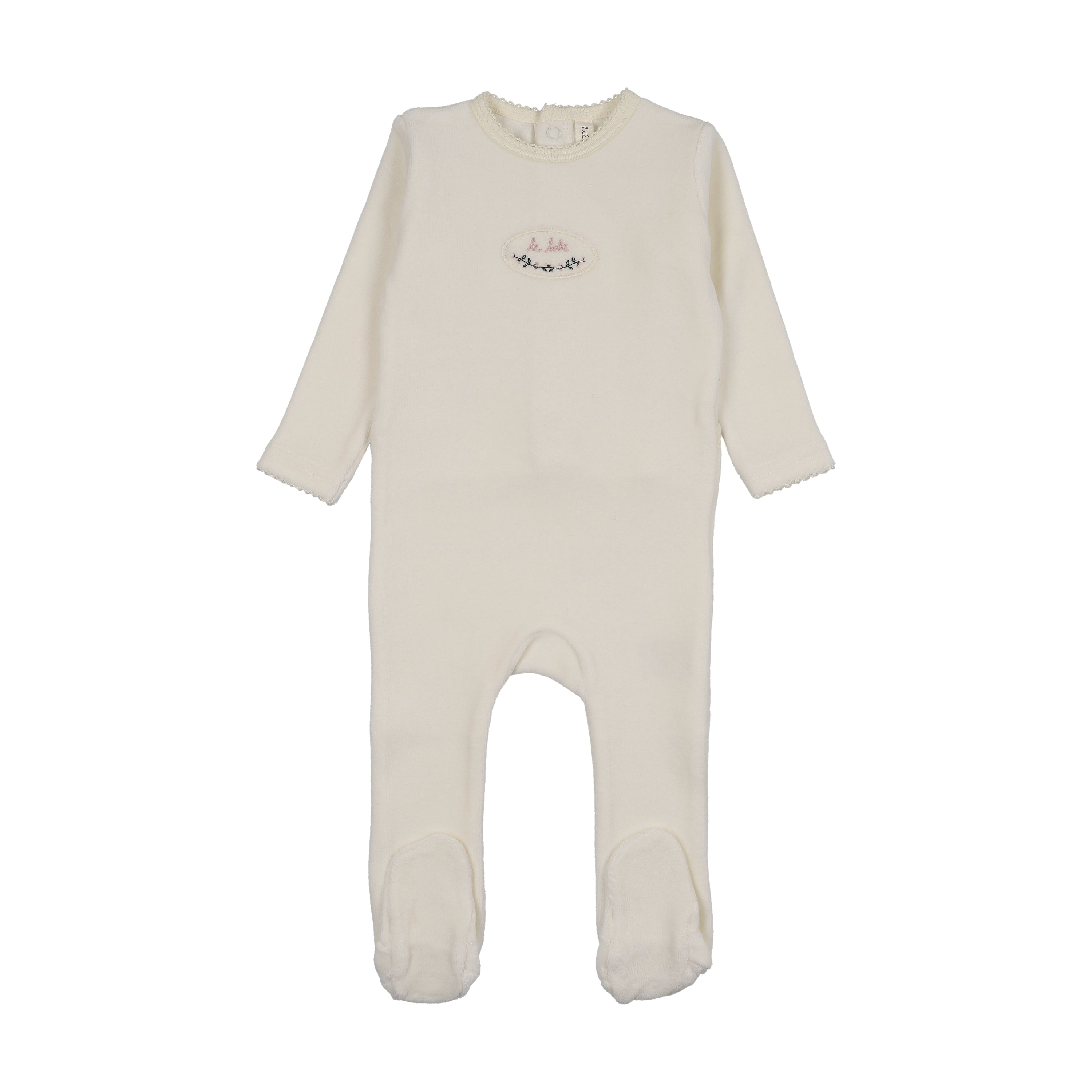 Velour patch footie-cream/pink