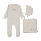 Velour patch layette set-cream/pink