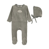Velour patch footies set-light blue