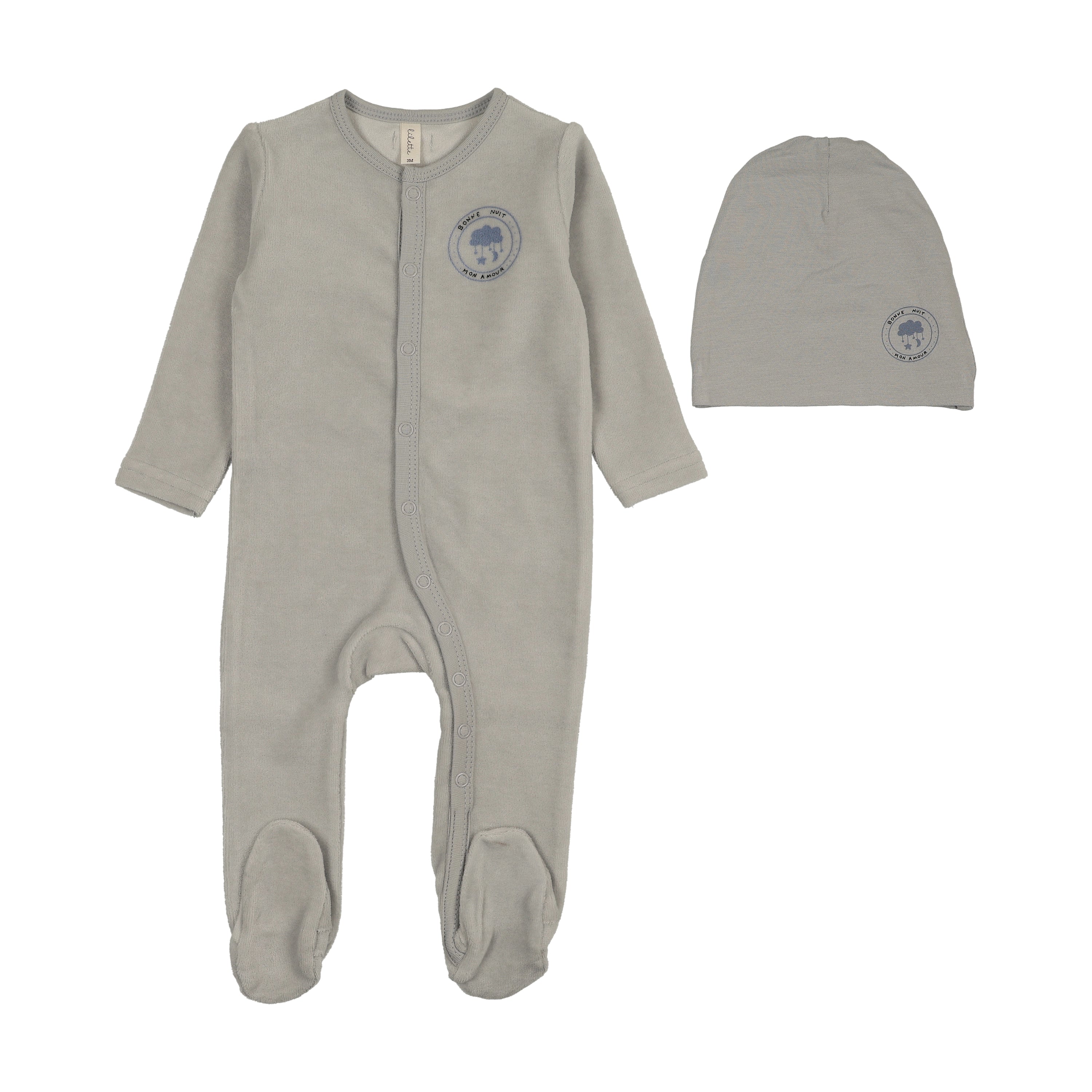Velour snap down footies set-pale blue