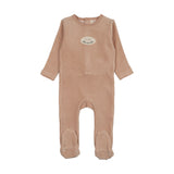 Velour patch footie-dusty pink
