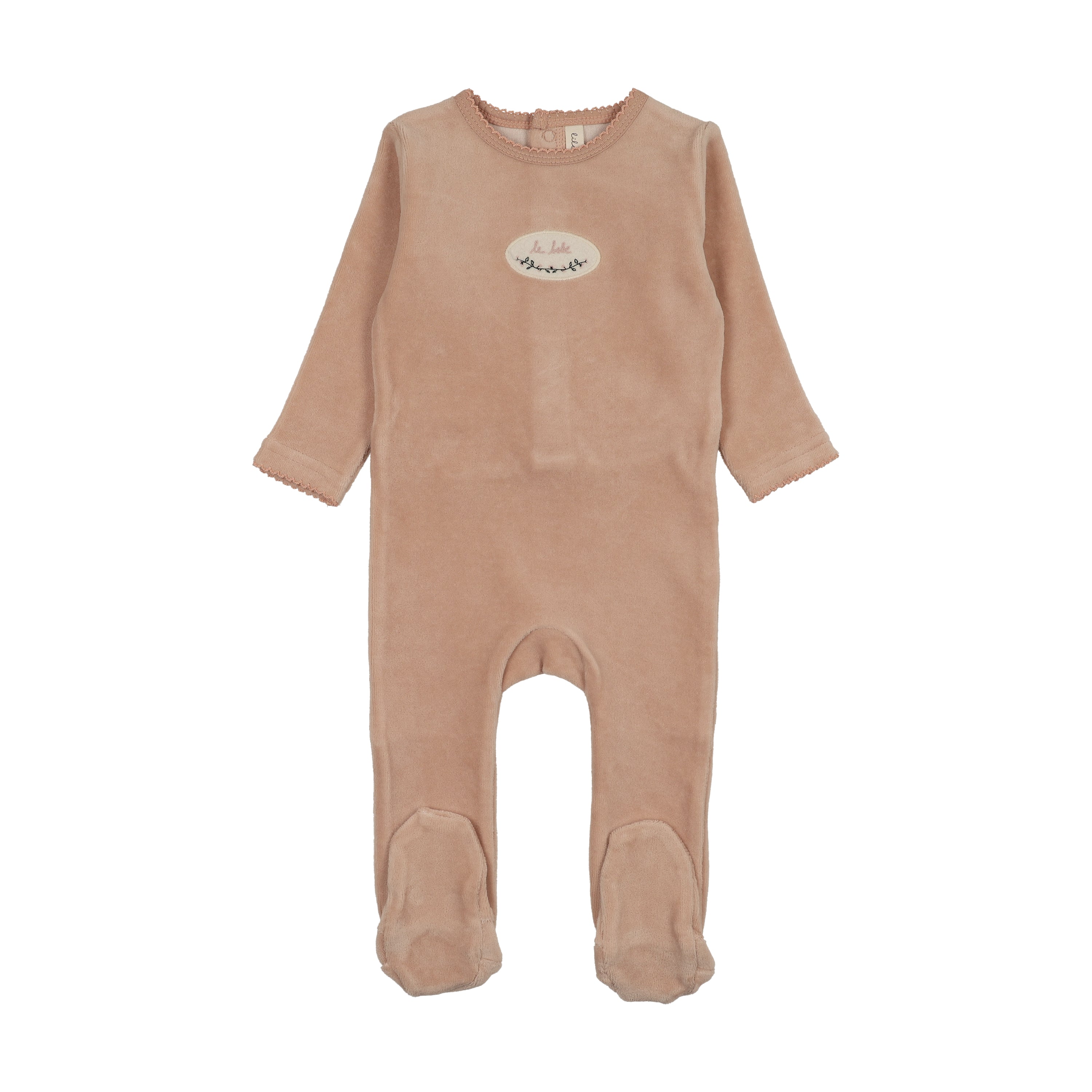 Velour patch footie-dusty pink