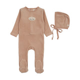 Velour patch footies set-dusty pink