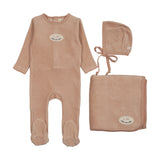 Velour patch layette set-dusty pink