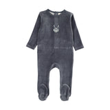 Velour gingham bunny footie-off navy