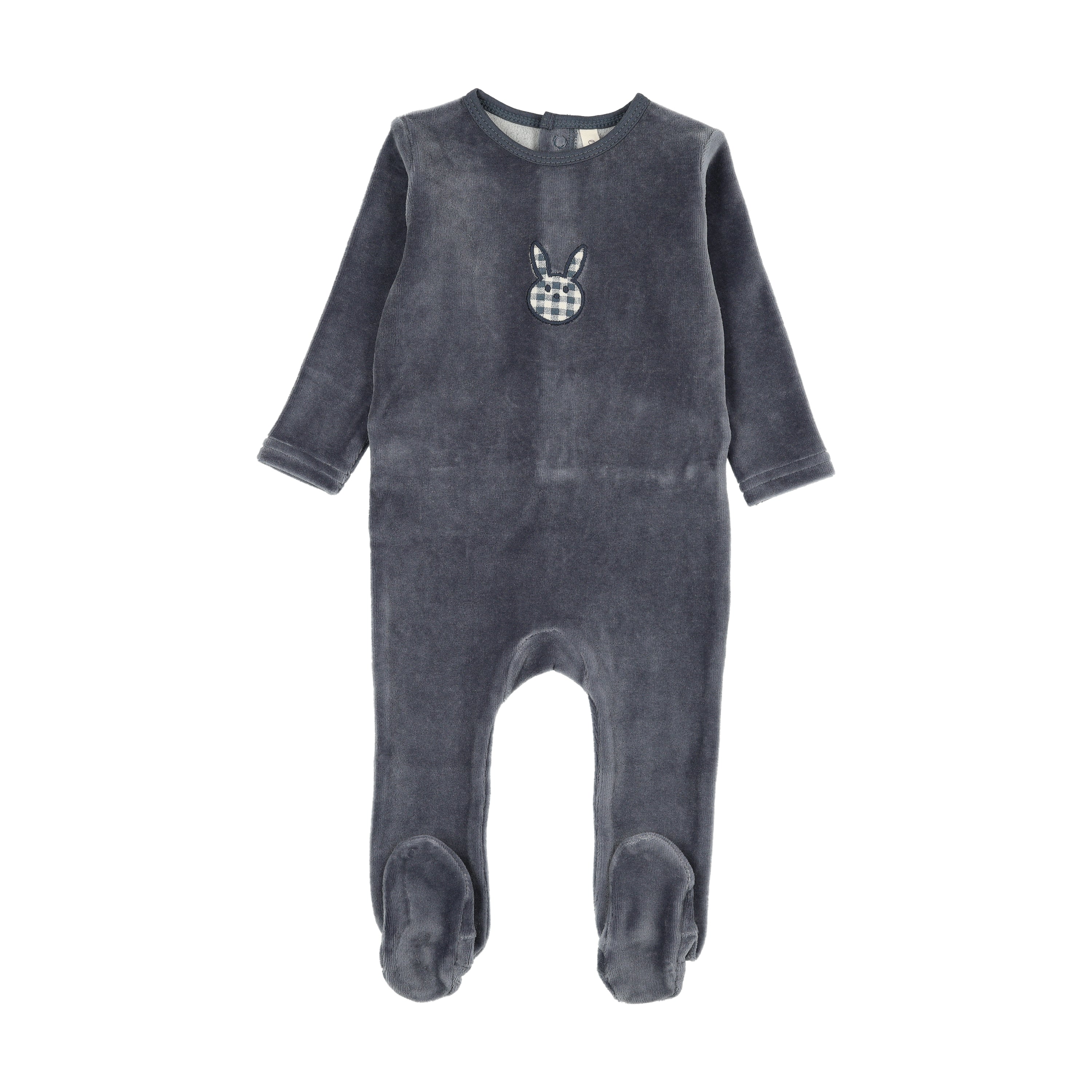 Velour gingham bunny footie-off navy