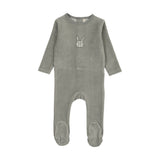 Velour gingham bunny footie-pale blue