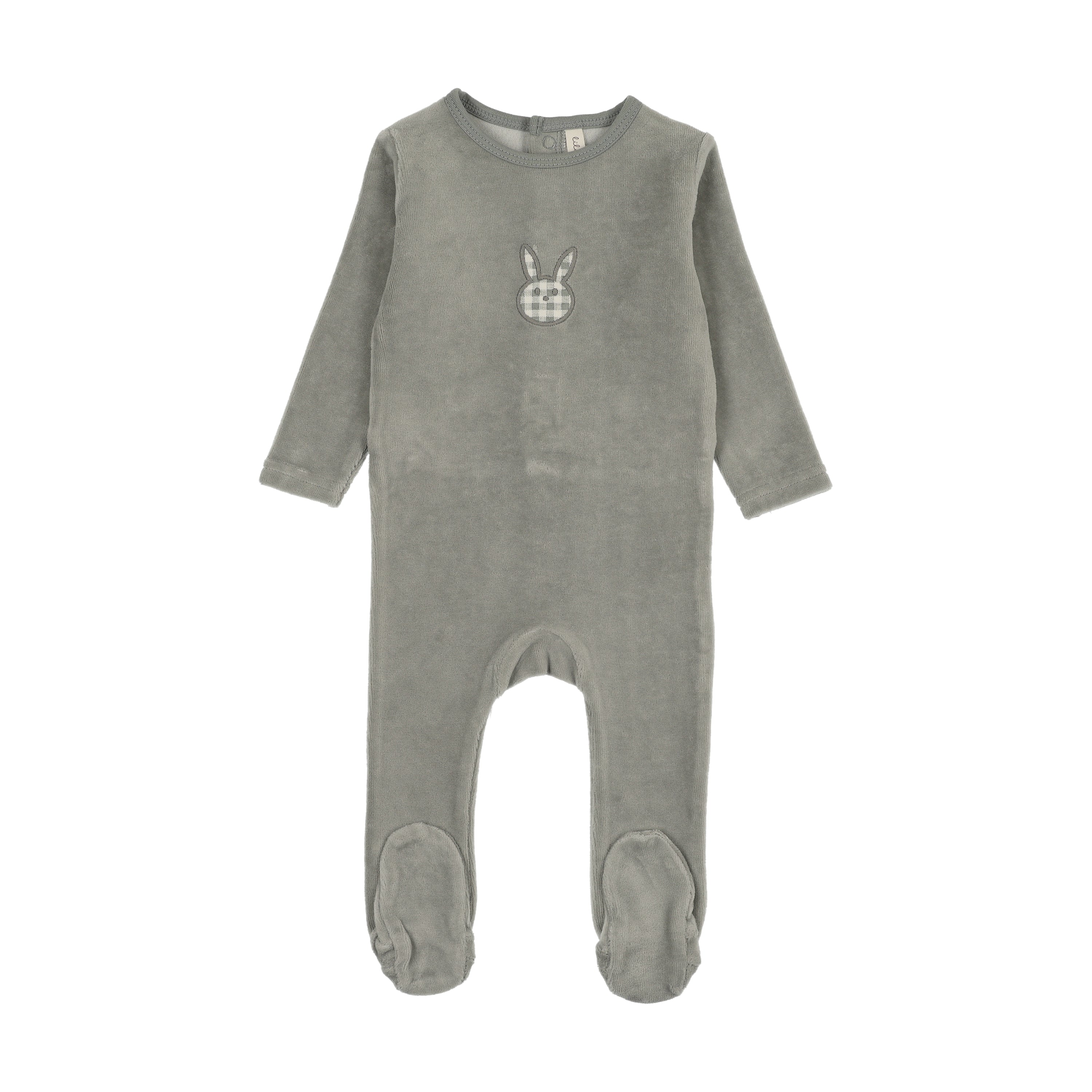 Velour gingham bunny footie-pale blue
