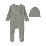 Velour gingham bunny footie set-pale blue