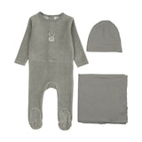 Velour gingham bunny  layette set-pale blue