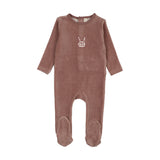 Velour gingham bunny footie-mauve