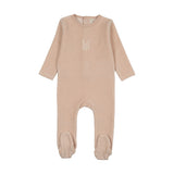 Velour gingham bunny footie-pale pink
