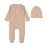 Velour gingham bunny footie set-pale pink