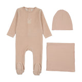 Velour gingham bunny  layette set-pale pink