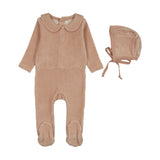 Velour crest emblem footie set-dusty pink