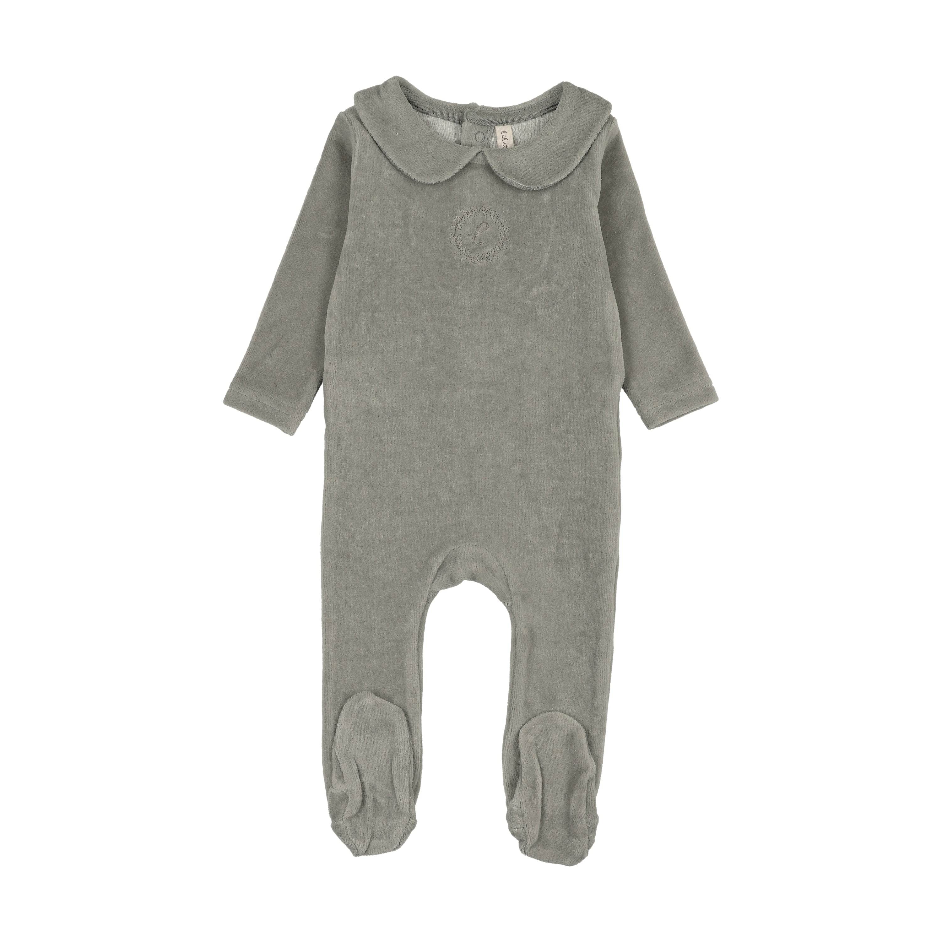Velour crest emblem footie-light blue