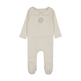 Velour crest emblem footie-cream/pink