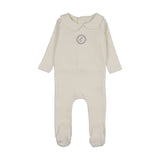 Velour crest emblem footie-cream/blue