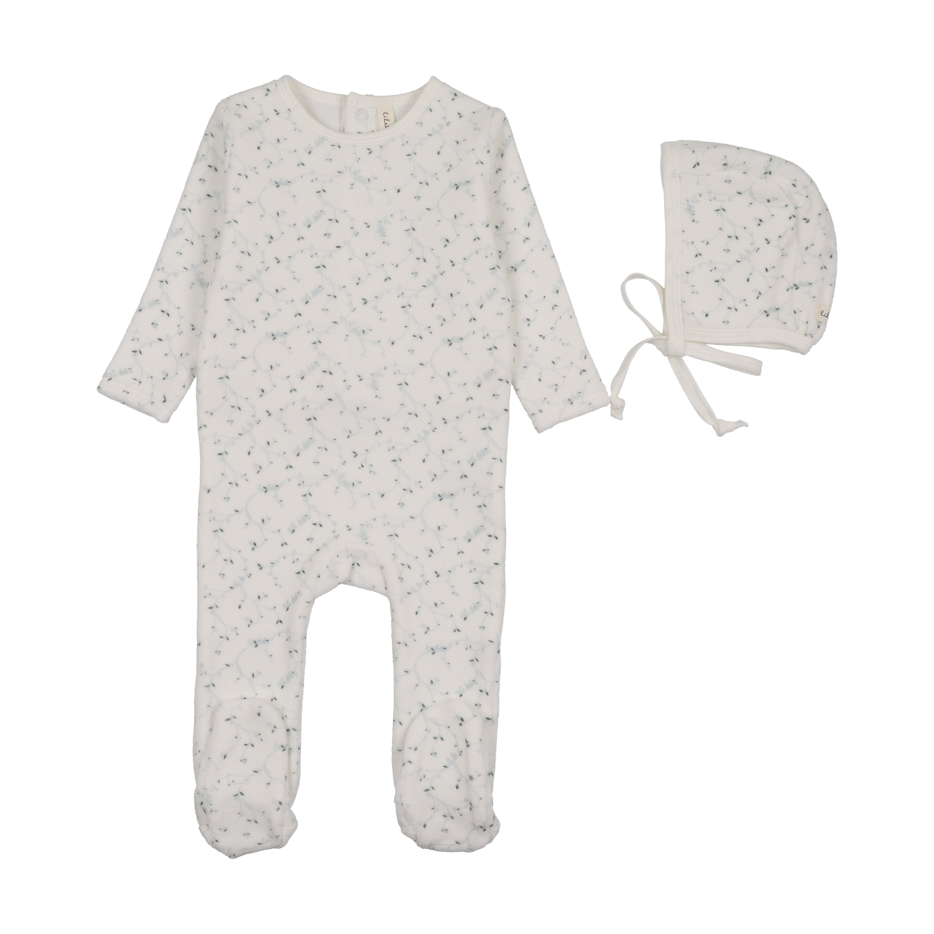 Branch velour footie set-cream/blue