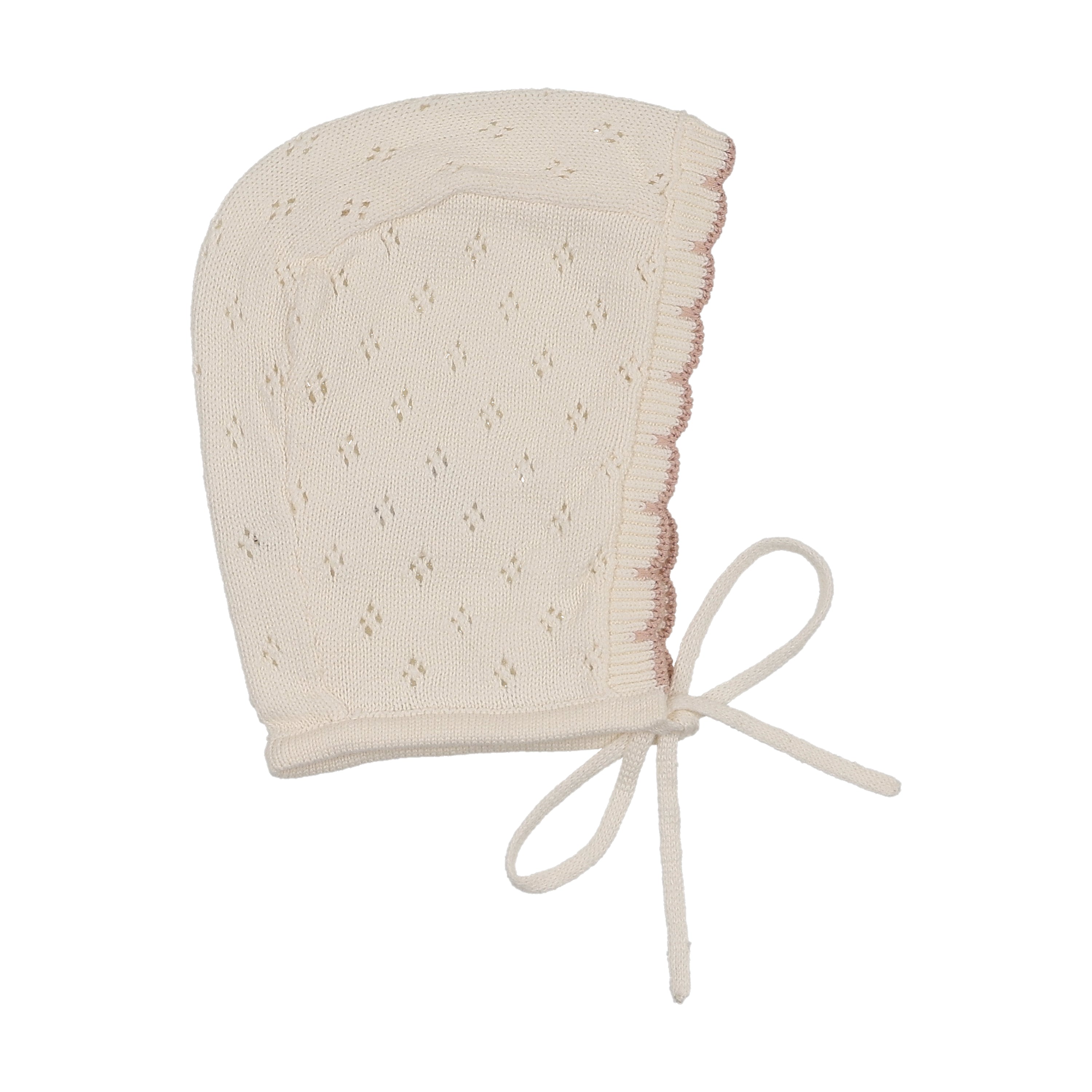 Diamond pointelle bonnet-cream/pink