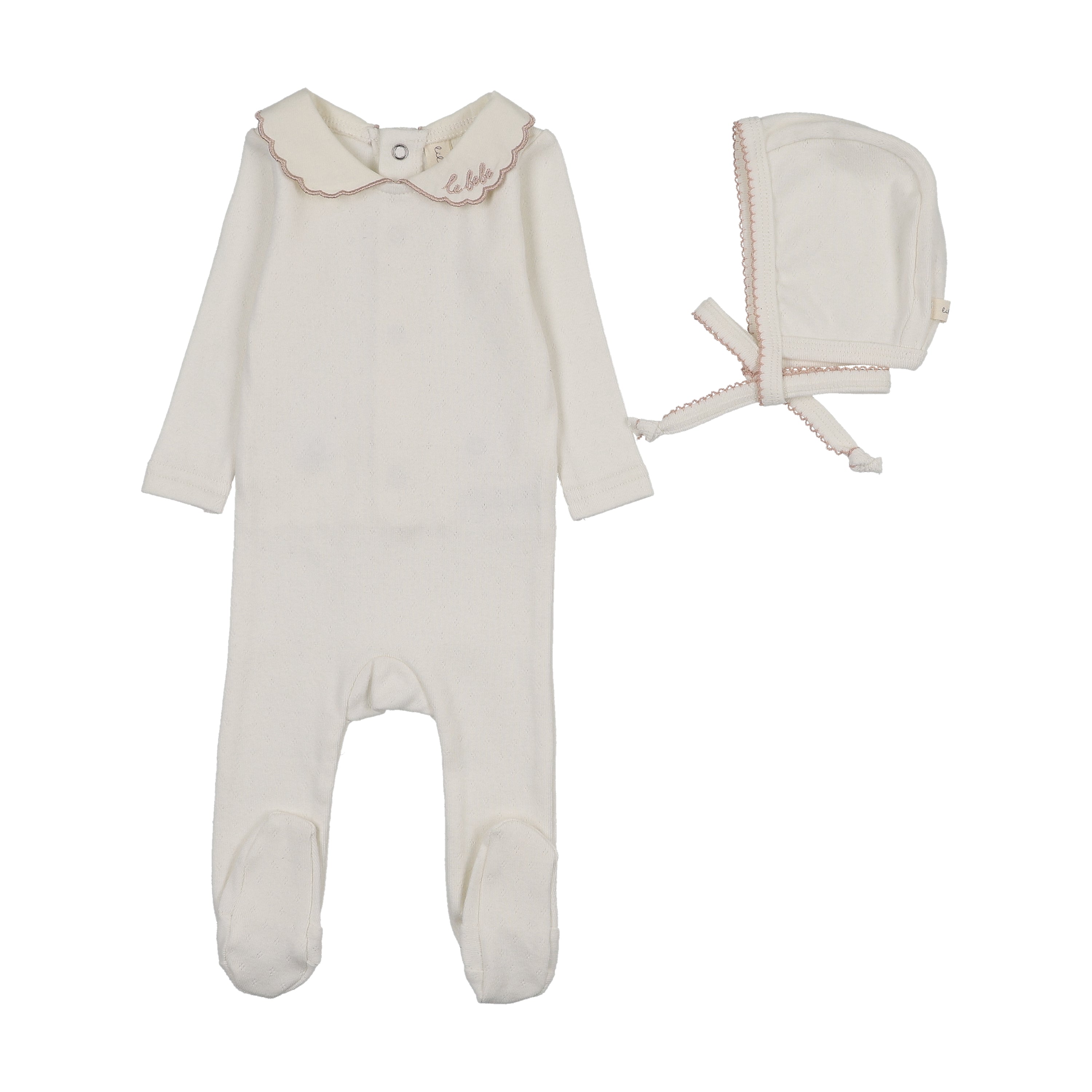 Le bebe pointelle footie set-cream/pink
