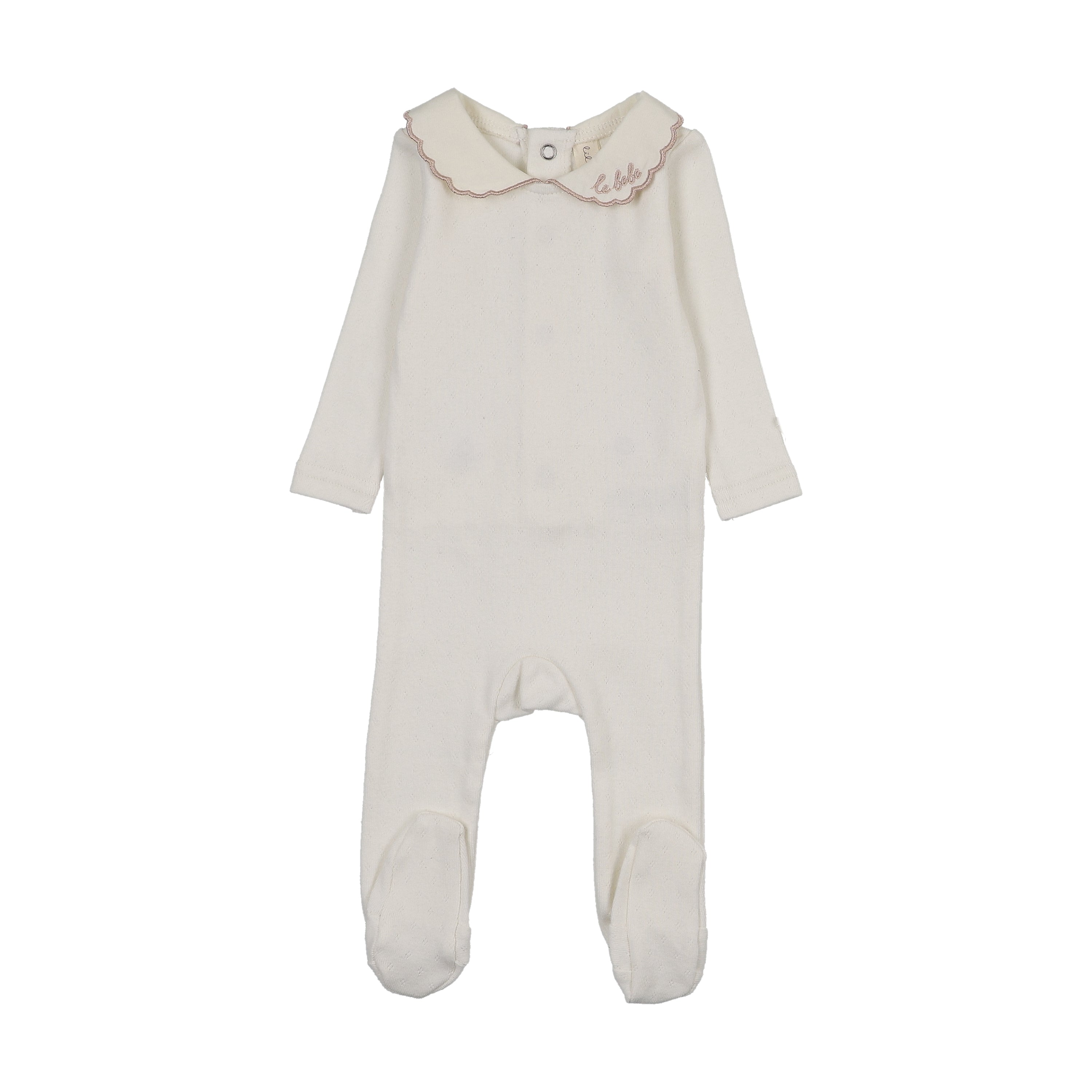 Le bebe pointelle footie-cream/pink
