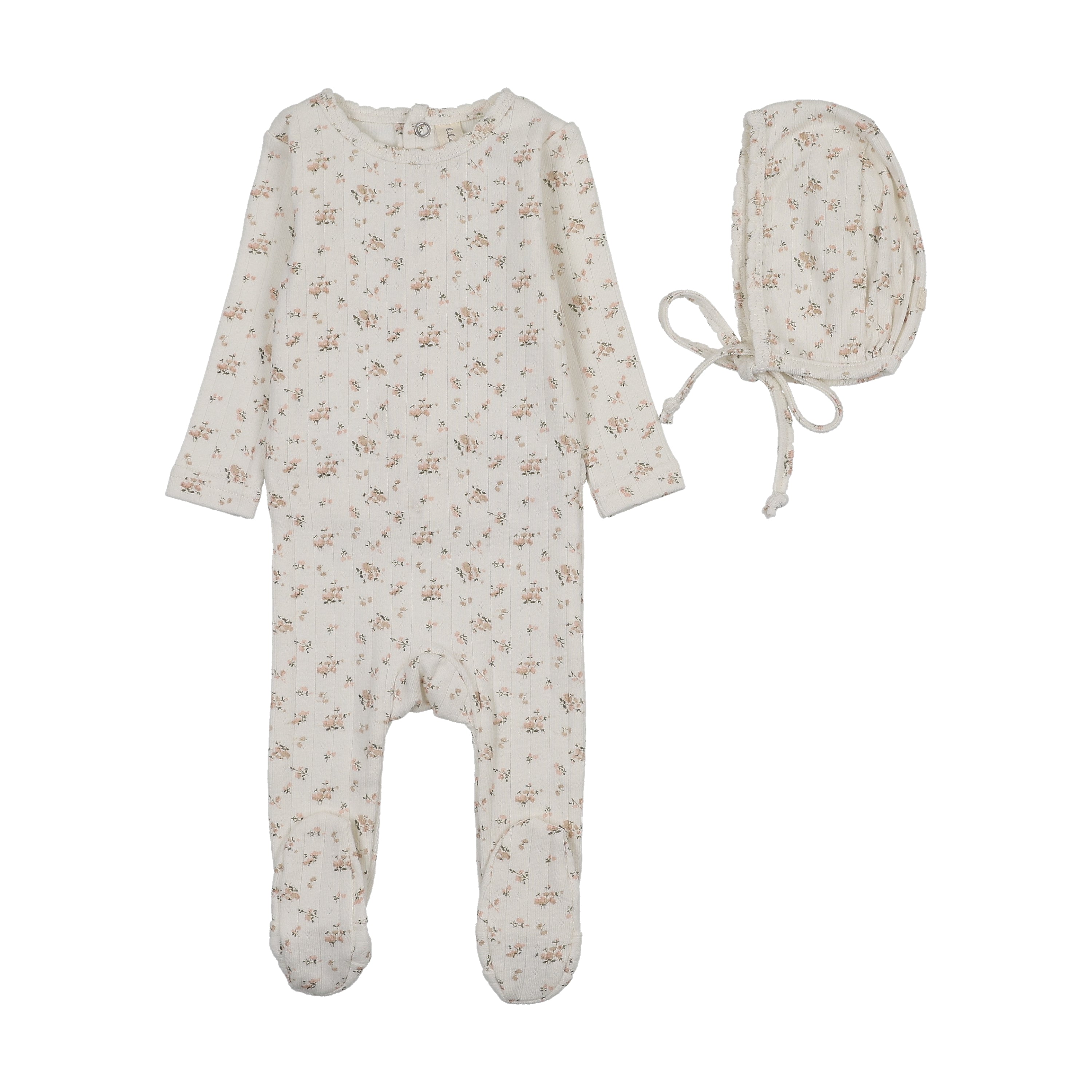 Garden cluster print footie set-cream/pink