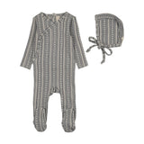 Linear print footie set-pale blue