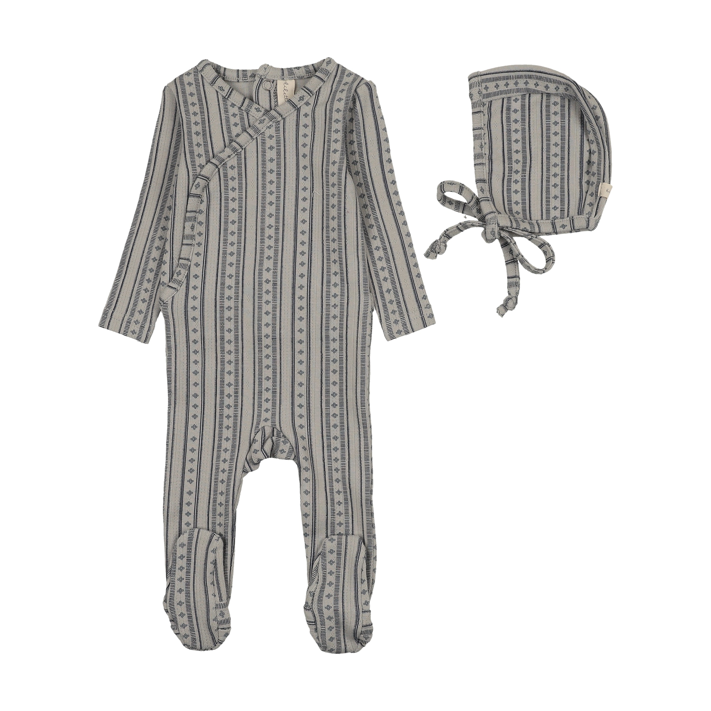 Linear print footie set-pale blue