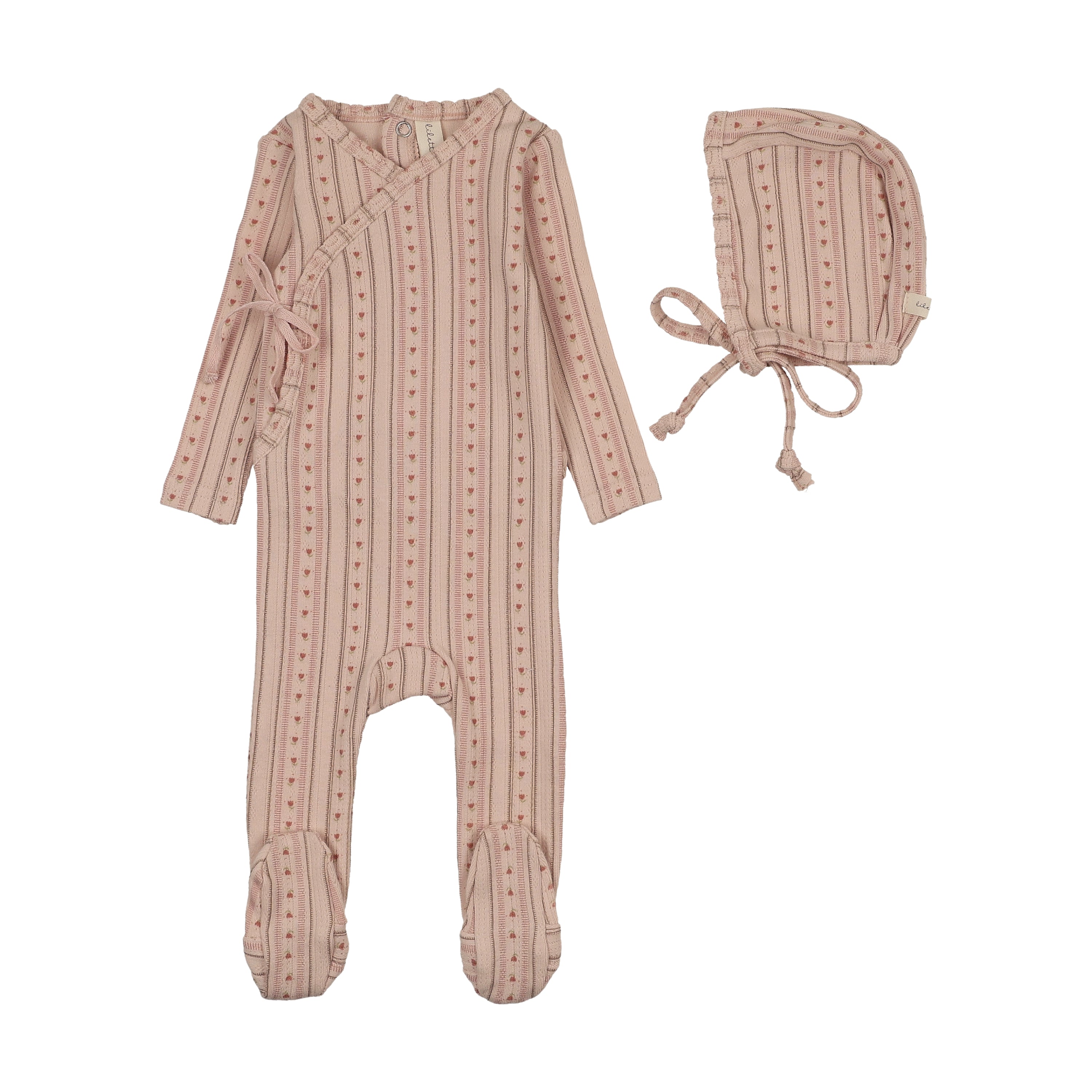 Linear print footie set-pale pink