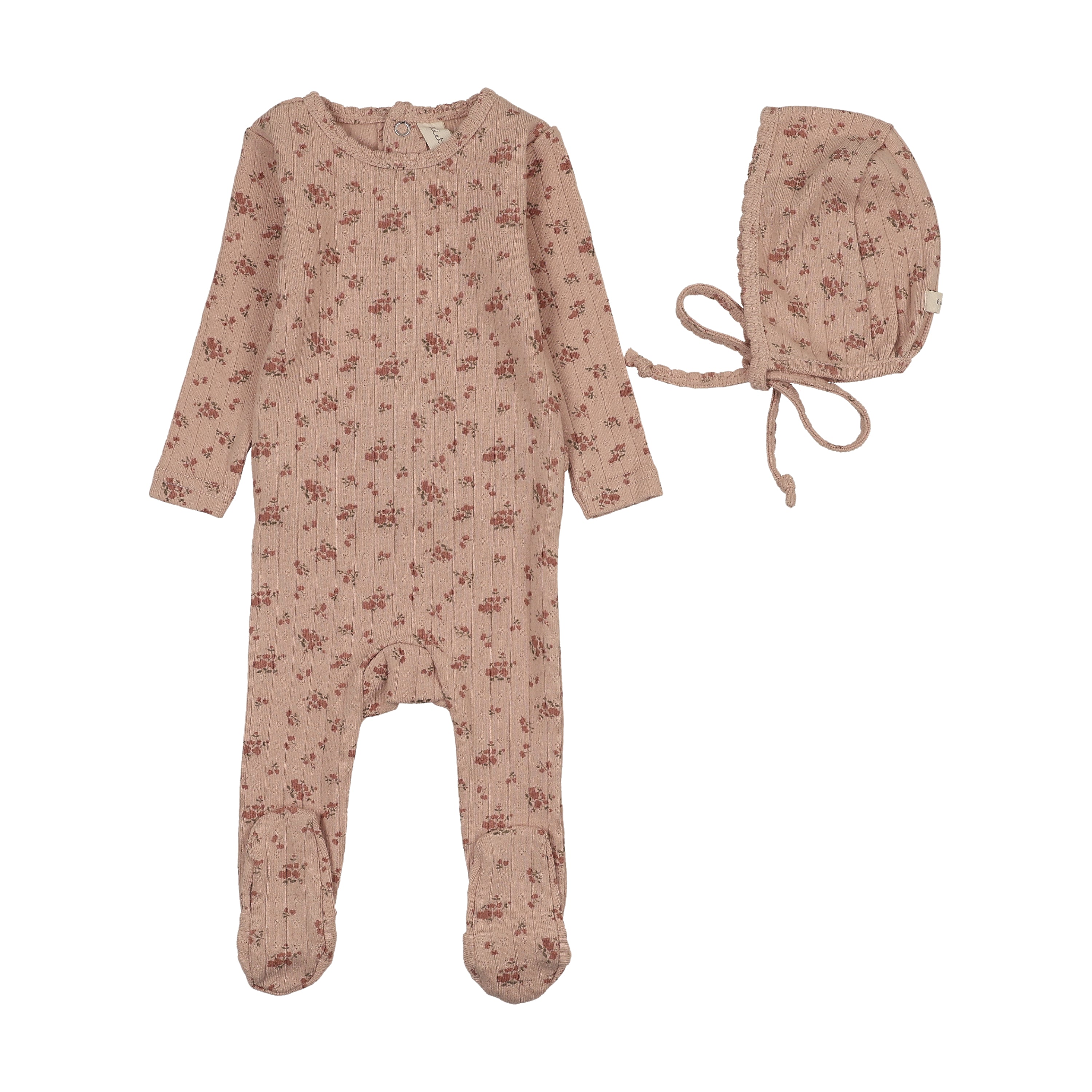 Garden cluster print footie set-dusty pink